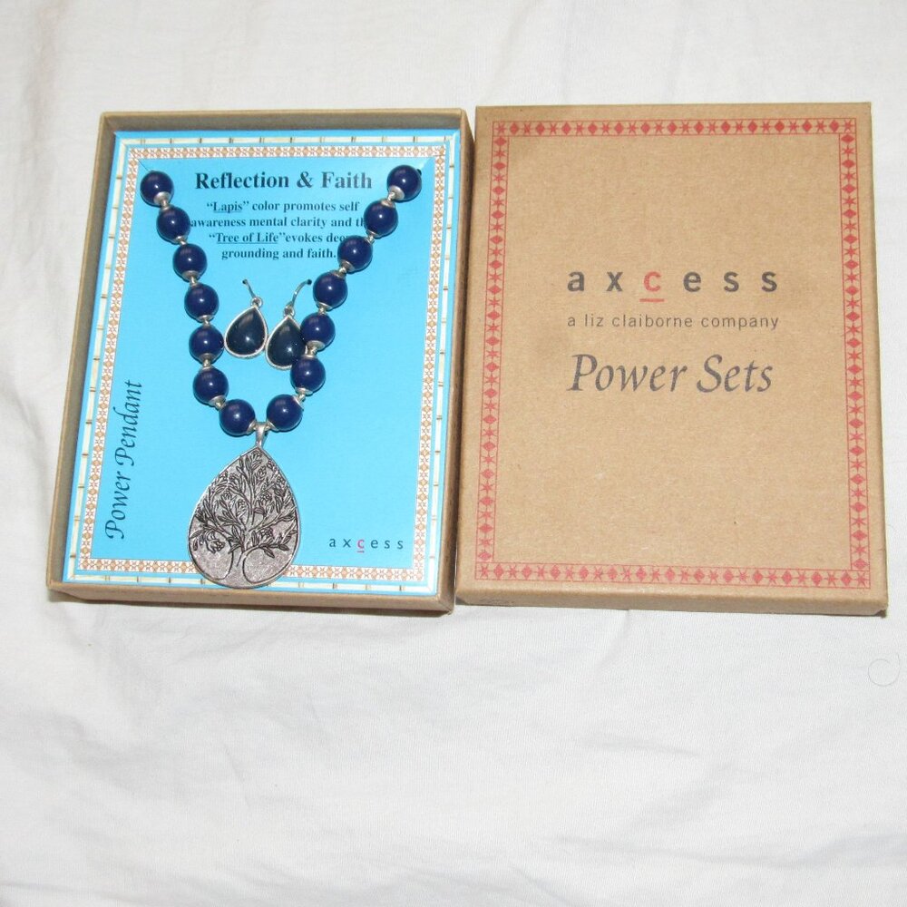 NEW Axcess Power Sets Reflection & Faith Tree of Life Lapis Necklace & Earrings